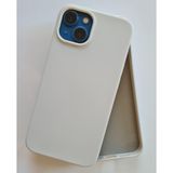 More Gsm iPhone 13 & 14 ile Uyumlu Lansman içi Kadife Soft Esnek Yapıya Sahip Darbeye Dayanıklı Sıvı Silikon Kılıf (Krem)