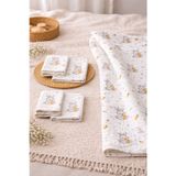 More Home % 100 Pamuk Müslin Örtü, Bebek Battaniyesi 5 Parça Set Havuç Yiyen Tavşan Krem Turuncu
