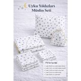 More Home % 100 Pamuk Müslin Örtü, Bebek Battaniyesi 7 Parça Set Yıldızlı Gri Beyaz