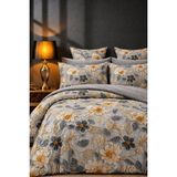 More Home %100 Pamuk Ranforce 5d Lastikli Çarşaflı Nevresim Takımı Tek Kişilik - Çiçek Desen - Gri - 160 x 220 cm
