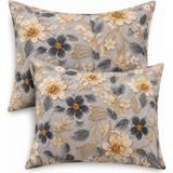 More Home %100 Pamuklu 5d Kapaklı Yastık Kılıfı (2 Adet) 50 x 70 cm -Floral - Gri