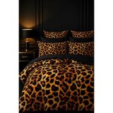 More Home Çift Kişilik Nevresim Takımı Lastikil Çarşaflı Leopar Desenli Siyah Dijital Baskılı 3D 3 Boyutlu - Kahverengi - 200 x 220 cm