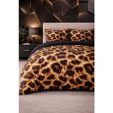 More Home Çift Kişilik Nevresim Takımı Lastikil Çarşaflı Leopar Desenli Siyah Dijital Baskılı 3D 3 Boyutlu