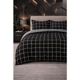 More Home Çift Kişilik Nevresim Takımı Lastikli Çarşaf Kareli Siyah Beyaz