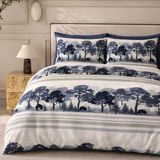 More Home Çift Kişilik Nevresim Takımı Lastikli Çarşaflı Ağaç Desen Mavi Beyaz - 200 x 220 cm