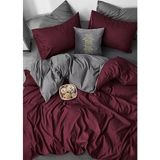 More Home Çift Kişilik Nevresim Takımı Lastikli Çarşaflı Bordo-Antrasit - Bordo - Gri - 200 x 220 cm