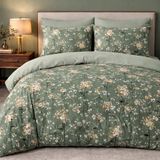 More Home Çift Kişilik Nevresim Takımı Lastikli Çarşaflı Floral Yeşil Beyaz - Çağla Yeşili - 200 x 220 cm