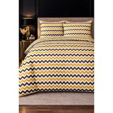 More Home Çift Kişilik Nevresim Takımı Lastikli Çarşaflı Zikzak Desenli Gri Beyaz Sarı - 200 x 220 cm - Beyaz - Gri - Sarı