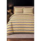 More Home Çift Kişilik Nevresim Takımı Lastikli Çarşaflı Zikzaklı Sarı Gri Beyaz - Gri - Beyaz - 200 x 220 cm