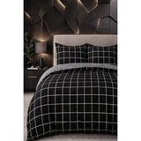 More Home Çift Kişilik Yorgan Kılıfı + Yastık Kılıfı (Çarşafsız) Kareli Siyah Antrazit - Siyah-Antrasit - 200 x 220 cm