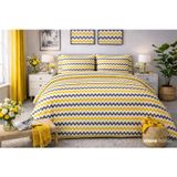 More Home Çift Kişilik Yorgan Kılıfı + Yastık Kılıfı Zikzaklı Sarı Gri