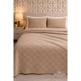 MORE HOME Dama Deseni çift KİŞİLİK % 100 PAMUKLU PİKE 240*260 Koyu Bej