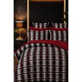 More Home Lastikli Çarşaflı Nevresim Takımı Çift Kişilik Bordo-Ekose Desen - 200 x 220 cm