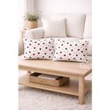 More Home Pamuklu Yastık Kılıfı (2 Adet) 50 x 70 cm Kalpli Desenli Beyaz Kırımızı