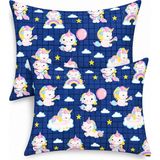 More Home Ranforce Kapaklı 2'li Yastık Kılıfı Seti - Unicorn - Lacivert - 50 x 70 cm