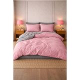 More Home Tek Kişilik Lastikli Çarşaflı Nevresim Takımı Pembe-Gri - Pembe - Gri - 160 x 220 cm