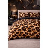More Home Tek Kişilik Nevresim Takımı Lastikil Çarşaflı Leopar Desenli Siyah Dijital Baskılı 3D 3 Boyutlu