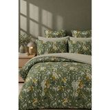 More Home Tek Kişilik Nevresim Takımı Lastikli Çarşaflı Floral Yeşil Beyaz - Renkli - 160 x 220 cm