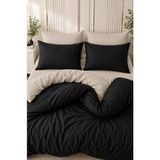 More Home Tek Kişilik Nevresim Takımı Lastikli Çarşaflı Siyah Bej - 160 x 220 cm - Bej - Siyah