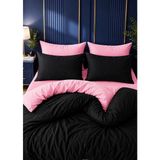 More Home Tek Kişilik Nevresim Takımı Lastikli Çarşaflı Siyah Pembe - 160 x 220 cm