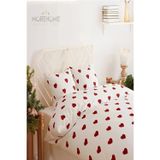 More Home Tek Kişilik Yorgan Kılıfı + Yastık Kılıfı Beyaz Kap Desenli