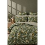 More Home Tek Kişilik Yorgan Kılıfı + Yastık Kılıfı Yeşil Beyaz Floral