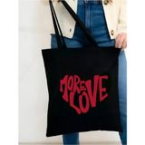 More Love Siyah Kanvas Tote Bag Bez Çanta, Pinterest Çanta, Kitap Çantası - 10D-Krem