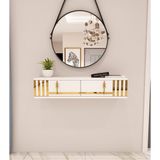Morepp Perla 90 cm Duvara Monte 2 Kapaklı Raflı Makyaj Masası Dresuar Beyaz-Altın - Beyaz - Altın