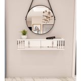 Morepp Perla 90 cm Duvara Monte 2 Kapaklı Raflı Makyaj Masası Dresuar Beyaz-Gümüş - Beyaz - Gümüş