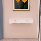 Morepp Roza 90 cm Kapaklı, Raflı ,duvara Monte Dresuar Beyaz-Altın - Beyaz - Altın