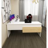 Morepp Sell 180 cm L Çalışma Masası Ofis Masası Oyuncu Masası |Beyaz-Safirmeşe - 180*74 - Beyaz - Safir Meşe