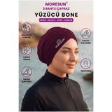 MORESUN Üç Bantlı Çapraz Deniz Havuz Yüzücü Spor Bonesi - Hazır Türban Tesettür Mayo Dış Bone