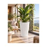 Morfi Büyük Boy Beyaz Dekoratif Saksı 45 cm Ağaç Desenli Salon Saksısı Modern İç Dış Mekan Çiçek Saksısı Plastik Saksı