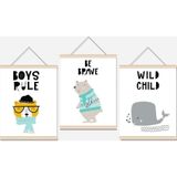 Morfil Sanat Atölyesi Kopya - Sevimli Hayvanlar Ip Askılı Çocuk Odası Kanvas Poster Tablo Duvar Dekoru (3'Lü Set)