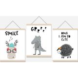 Morfil Sanat Atölyesi Sevimli Hayvanlar Ip Askılı Çocuk Odası Kanvas Poster Tablo Duvar Dekoru 3'Lü Set