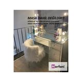 Morfoni Peluş Makyaj Sandalyesi Beyaz Kumaş - Gri Metal 4 Ayak Mrf-4267