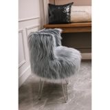 Morfoni Peluş Makyaj Sandalyesi - Gri Renk Peluş Puf 4 Metal Gri Ayaklı
