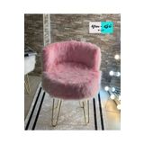 Morfoni Peluş Makyaj Sandalyesi - Pembe Renk Peluş 4 Gold Ayaklı - 4 Ayaklı Makyaj Sandalyesi