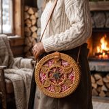 Morgen Craft Rezen Çiçek Desenli Omuz Çantası - %100 El Yapımı - Bambu - 20x20x7,5 cm