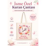 Morinna Kişiye Özel Isimli Kuran Çantası Bez Kumaş Çiçek Desenli Hafif Kullanışlı Kuran Kursu Çantası Mr-01 - Bej
