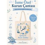 Morinna Kişiye Özel Isimli Kuran Çantası Erkek Çocuk Mavi Bez Kumaş Hafif Kullanışlı Kuran Kursu Çantası Mr-02 - Bej