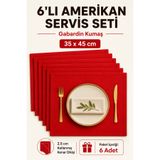 Morlay 6'lı Amerikan Servis Seti Gabardin Kumaş 35x45 cm Dikdörtgen Kırmızı Supla Runner