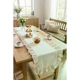 Morlay Ham Naturel Fırfırlı Keten Runner - 40x150 cm
