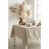 Morlay Keten Püsküllü Organizasyon Keten Masa Örtüsü Baby Shower, Doğum Günü, Nişan İçin Bohem Vintage Örtü