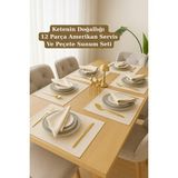 Morlay Lınen | 12 Adet Organik Ham Yıkanmış Keten Amerikan Servis ve Servis Peçetesi Sofra Sunum Takım - 35 x 45 - Bej