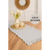 Morlay Naturel Gri Fırfırlı Keten Runner - 40x150 cm