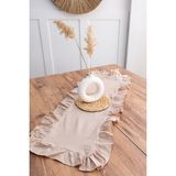 Morlay Naturel Kahve Fırfırlı Keten Runner - 40X110 cm - Kahverengi - 110 x 40 cm