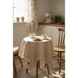 Morlay Romance Serisi | Fırfırlı Vintage Fiskos ve Masa Örtüsü Rustik Kahve Köşesi ve Dresuar Örtüsü 80X80 - Bej - 100 x 100 cm