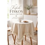 Morlay Romance Serisi | Fırfırlı Vintage Fiskos ve Masa Örtüsü Rustik Kahve Köşesi ve Dresuar Örtüsü 80x80