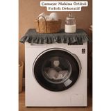 Morlay Vintage Fırfırlı Çamaşır Makinesi Örtüsü - Çeyizlik Pamuklu Dekoratif Banyo Makine Kılıfı Antrasit G